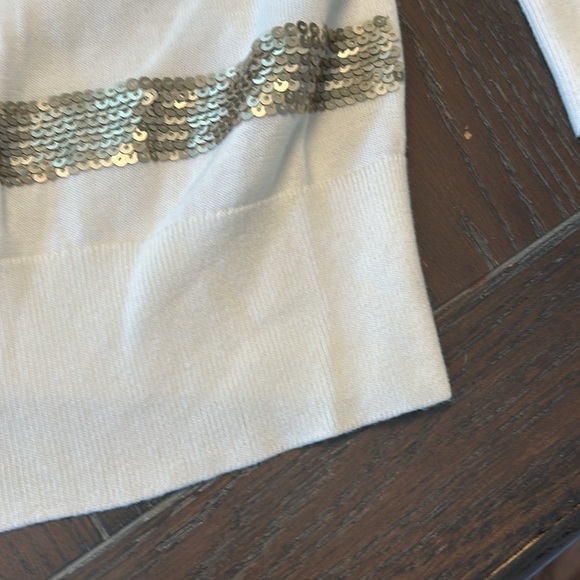 Lands End Cardigan. 3X. Cream with golden sequin stripes. - Picture 9 of 11